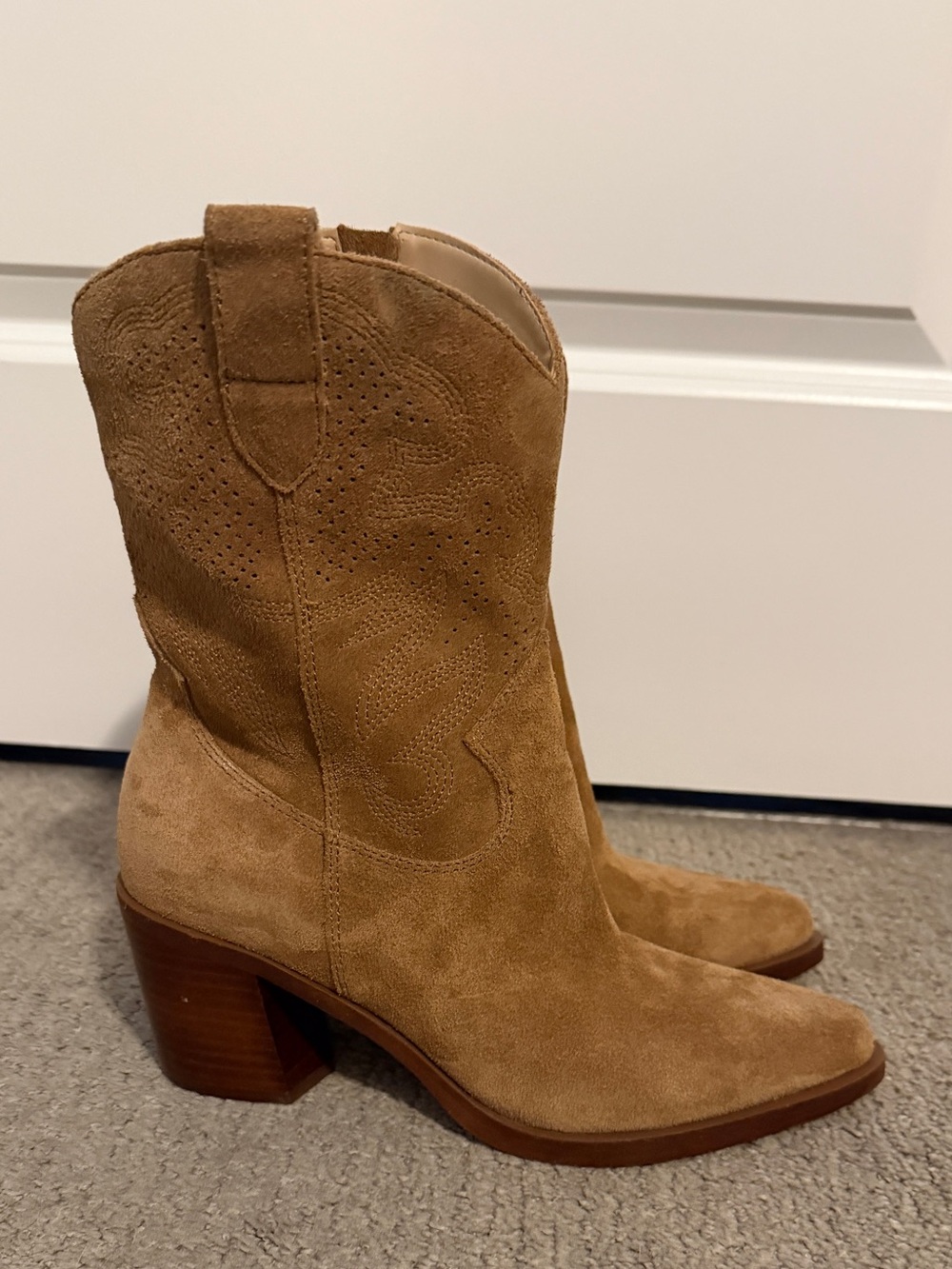 Dolce Vita Tan Suede Heeled Cowboy Boots - Picture 3 of 7